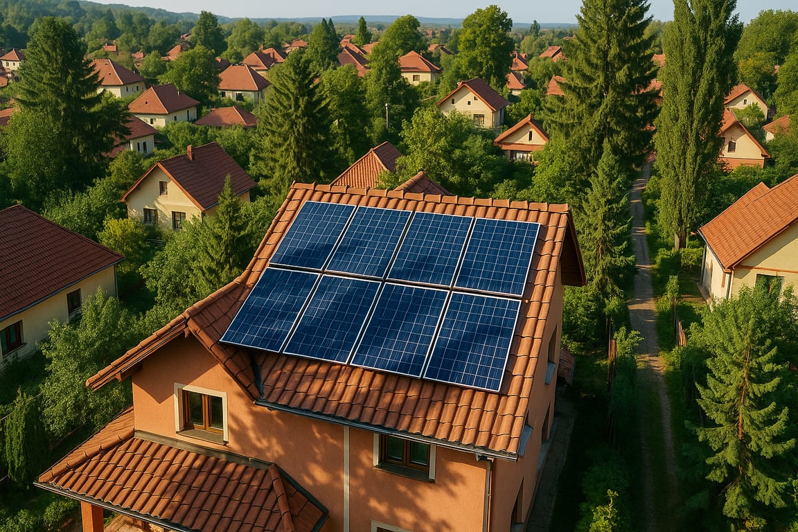 sistem fotovoltaic trifazat pe acoperiș ce au orientarea panourilor fotovoltaice corecta
